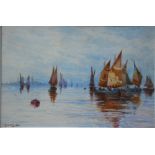 J Brooks - Boats at sail with distant Venice, watercolour, signed and dated lower left,