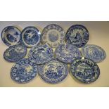 A collection of seven 19th century blue and white printed plates comprising Rogers - Zebra