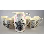 Eric Ravilious - Wedgwood - Lemonade set - Garden implements, a black and white and pink lustre