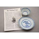 Nanking cargo Chinese 18th century blue and white teabowl and saucer decorated with a pine tree,