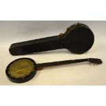 A banjo with ebonised body and fret-board by J. E. Dallas, The Strand, no.