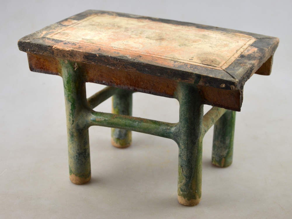 Chinese early Ming Dynasty - a pottery funerary rectangular table, Sancai glazed, 26 x 16. - Image 2 of 7