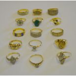 Fifteen various synthetic stone set rings, mostly 9ct including synthetic black opal,