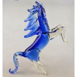 A blue Murano glass rearing horse, 41 cm Condition Report good condition