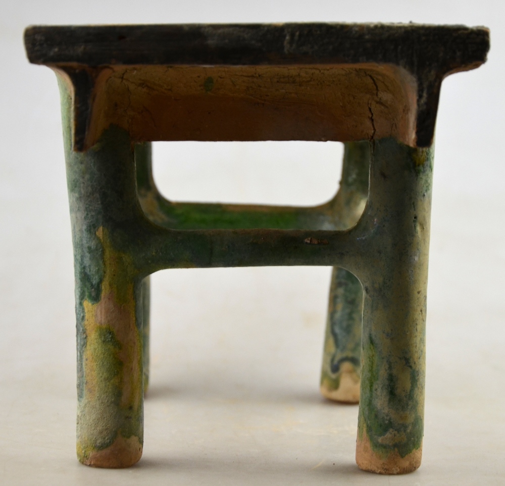 Chinese early Ming Dynasty - a pottery funerary rectangular table, Sancai glazed, 26 x 16. - Image 4 of 7