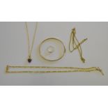 Various items of jewellery including amethyst pendant, yellow metal set, 9ct yellow gold chain,