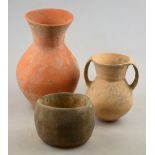 Chinese Neolithic Period c. 3000 BC - a small pottery vase with loop handles, 11.5 cm and a