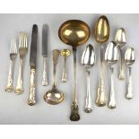 An extensive mixed set of mostly George III to Victorian silver King's pattern flatware and cutlery,