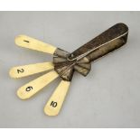 An unusual silver shooting peg elector in the form of a fan with detachable numbered bone leaves 1 -