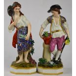 A pair of early 19th century Derby porcelain figures - fish girl carrying fish in her dress and a