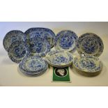 A 19th century Masons Patent Ironstone blue and white transfer plates decorated with flowers and