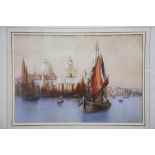 Edward Bearne - Venice towards St Marks from the water with sail boats and gondolas, watercolour,