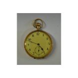 An American Rode Watch Co. 9ct gold open-faced pocket watch with 15 jewel Swiss movement, cream dial