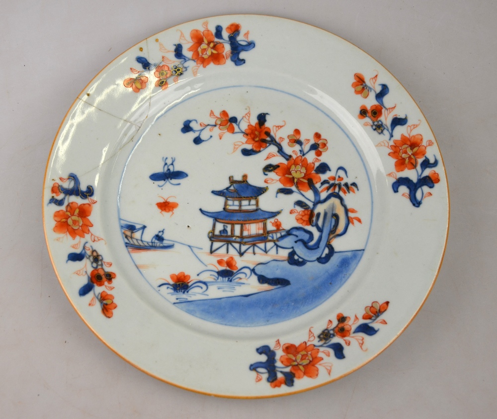 A Chinese 18th century blue and white chamfered meat dish decorated with flowers, buildings and pine - Image 15 of 15