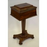 A Victorian rosewood sarcophagus form teapoy, the interior later baize lined,