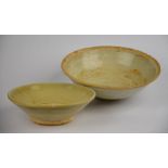 Chinese late Song Dynasty - a small conical bowl with olive green glaze, 12.5 cm and another bowl