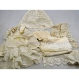 A box of assorted 19th century and other lace to include lace collars, lace-edged collars,