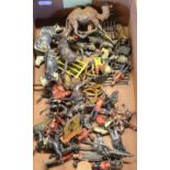 A quantity of Britains die-cast figures including farm animals, zoo animals, soldiers, etc.