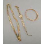 9ct three coloured mesh necklace to/w 9ct half-engraved rose gold bangle and 9ct lady's Rotary