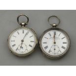 A late Victorian silver open-faced pocket watch with English lever movement, Birmingham 1896, to/w a