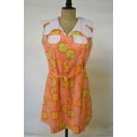 Three 1960's dresses - a Peter Barron orange/green/yellow dress with white collar (size 14), a