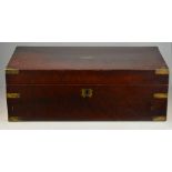 A 19th century brass bound figured mahogany writing box, 15.5 cm high x 45.