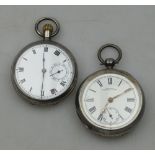 A late Victorian open-faced silver pocket watch with keywind Waltham movement, Birmingham 1894,