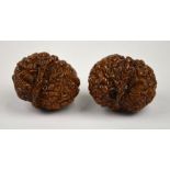 Two Chinese walnuts profusely carved with figures (2)