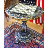 A Victorian mother-of-pearl and gilt decorated papier mache games table,