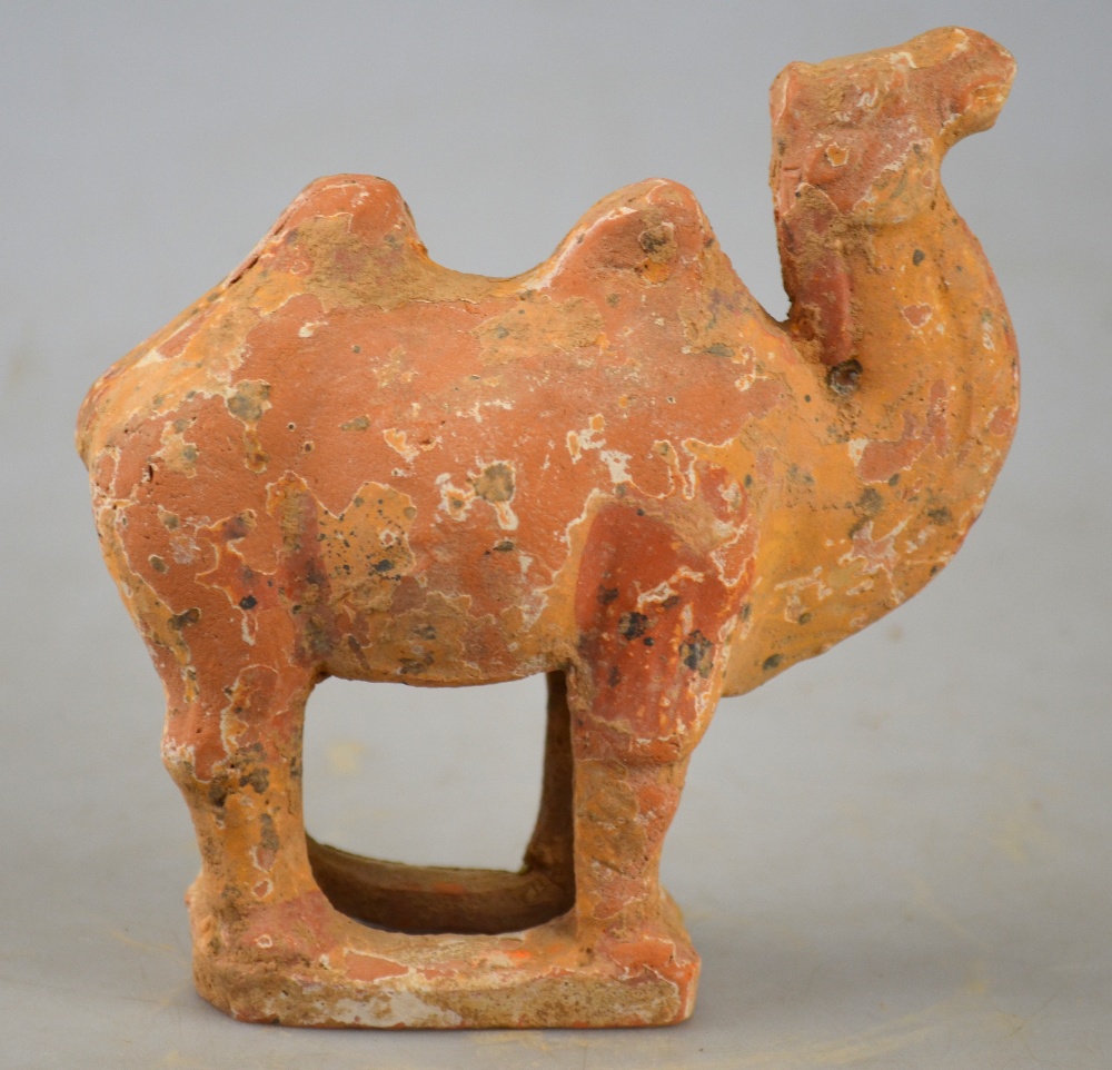 Chinese Tang Dynasty 618 - 907 AD - a pottery funerary figure of a camel, 13.3 cm h. Condition