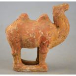 Chinese Tang Dynasty 618 - 907 AD - a pottery funerary figure of a camel, 13.3 cm h. Condition
