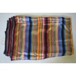 A length of 1950's heavy silk satin striped fabric in hues of black/blue/orange/green/lilac, 412