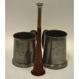 A Victorian copper huntsman's horn with nickel mouthpiece from Swaine & Aidney of Piccadilly,