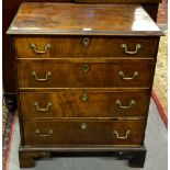 An 18th century mahogany chest of four long cockbeaded drawers, each having brass swan-neck pulls,