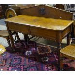 A Victorian golden oak hall garniture comprising a side table having two frieze drawers raised on