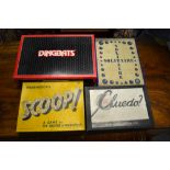 A selection of vintage board games, including Totopoly, Keyword, Wembley, Scoop, Skudo, Cluedo,