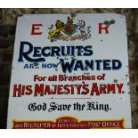 An Edwardian enamel Army Recruitment advertisement, 80 x 66 cm Condition Report Widespread chips
