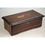 A late 19th century Swiss cylinder music box playing six airs in ebonised simulated-rosewood case,