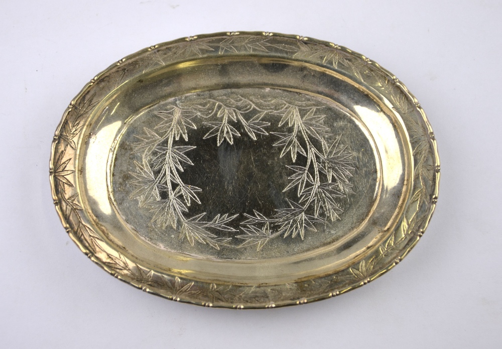 A Chinese white metal oval open salt, the pierced body decorated with birds and bamboo with two - Image 2 of 4