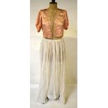 Vintage costume to include lawn petticoat, lace edged silk cami-knickers, peach silk slip (a/f),