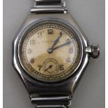 A 1930's gentleman's stainless steel Rolex Oyster wristwatch with off-white dial, gilt numerals