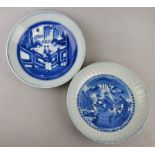 Chinese Mid Transitional Period - a blue and white moulded saucer dish decorated with birds