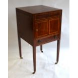 A 19th century satinwood inlaid mahogany washstand having a double hinge over top,