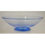 A Whitefriars large shallow ribbon trailed bowl designed by Tom Hill 1935, sapphire colourway, 28 cm