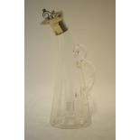 A late Victorian glass horn-shaped small decanter with star-cut base and drawn double-loop handle,