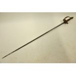 A court/small sword with etched 80 cm slender blade and brass hilt (lacks scabbard)