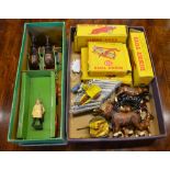 Boxed Britains Farm Series:- Timber Carriage no.12F, Farm Wagon 5f, Fordson Major Tractor 128f,