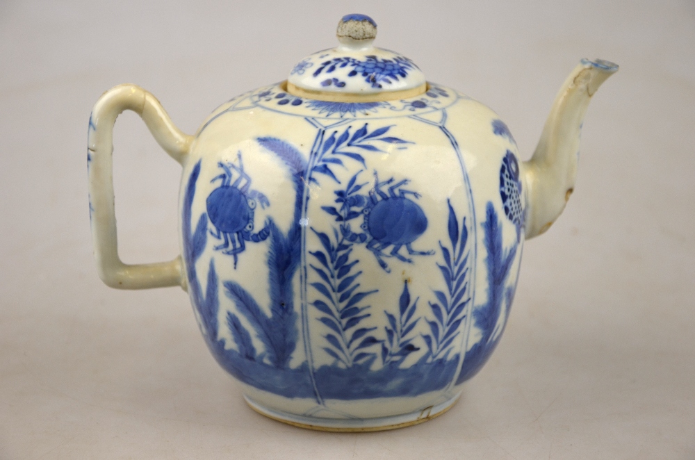 A Chinese 17th century blue and white dish decorated with a central flower head surrounded by - Image 11 of 13