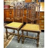 Set of eight Caroleon style stained and carved beech framed caned seat dining chairs (8) (cane a/f)