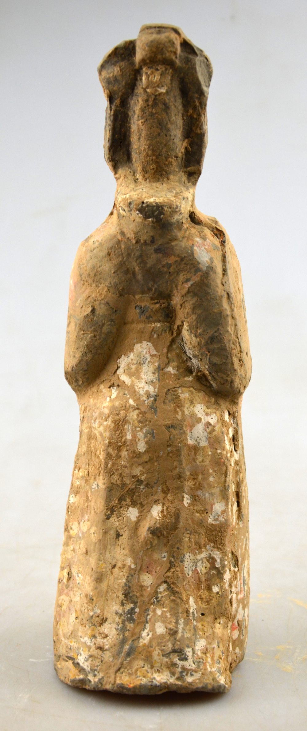 Chinese 5th century AD - a pottery funerary figure of a standing court lady, her arms folded, - Image 3 of 7